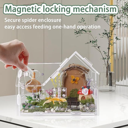 Acrylic Jumping Spider Enclosure with Magnetic Door - Transparent Tarantula Terrarium for Pet Spiders - Secure & Ventilated Reptile Habitat for Hermit Crabs, Geckos, and Small Insects