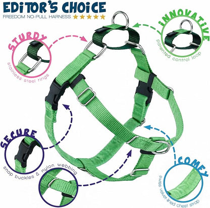 2 Hounds Design Freedom No Pull Dog Harness, Adjustable Harness, Easy Walking & Comfortable Control, Fits Small, Medium & Large Dogs, Solid Colors, Made in USA, 1" XL, Neon Green