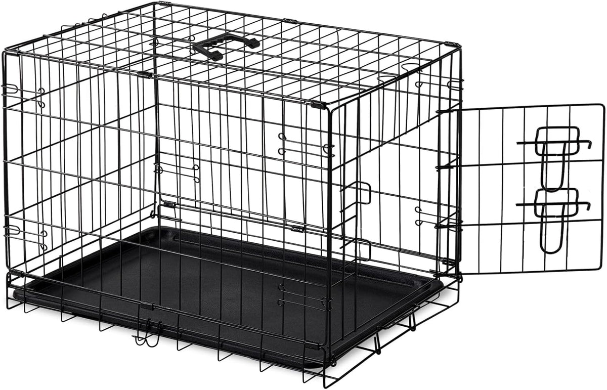 DUMOS Dog Crate, 30 Inch Medium Single Door Dog Cage with Divider Panel and Plastic Leak-Proof Pan Tray, Folding Metal Wire Pet Kennel for Indoor, Outdoor, Travel