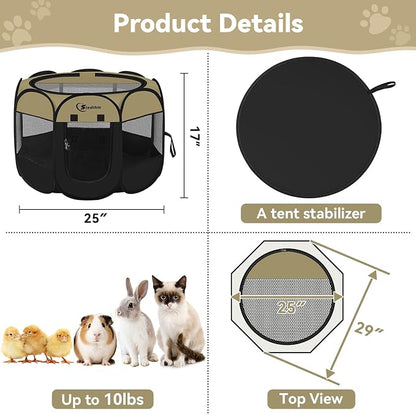 Siedihit Puppy Playpen for Small Dog Cat, Dogs Tent Crate Cage | Indoor/Outdoor, Portable Pop Up Dog Kennel with Carrying Bag for Rabbits(Black Khaki, Small)