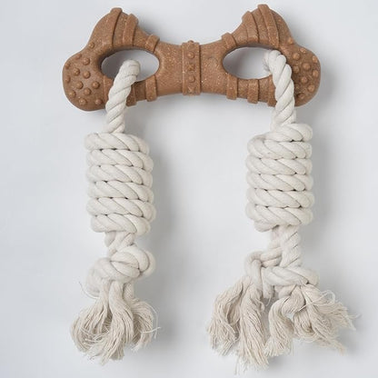 Dog Rope Toy for Aggressive Chewers, Tug and Teething Toy with Natural Cotton Rope and Wood-Plastic Bone, Durable Chew Toy for Medium to Large Dogs 20-60lb