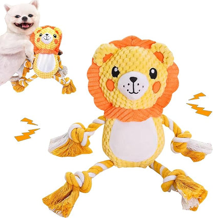 Squeak Dog Toys Stuffed Plush for Small & Medium Breeds - Soft Chew Fabric, Interactive Indoor/Outdoor Play, Perfect for Puppy Teething - Ideal Pet Gift, Lion