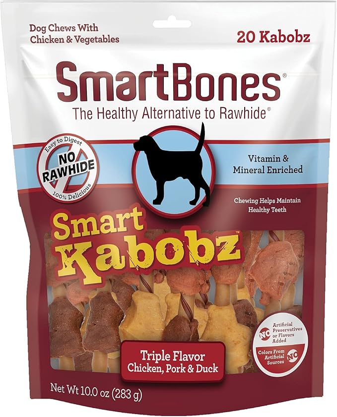 SmartBones Smart Kabobz, Rawhide-Free Chews For Dogs, Made With Real Chicken, Pork And Duck, 20 count