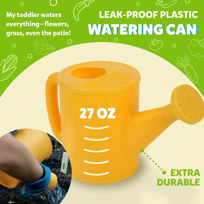 Blue Kids Gardening Tools - Includes Sturdy Tote Bag, Watering Can, Gloves, Shovels, Rake, and Delightful Children's Book - Kids Garden Tool Set -Easter Gifts for Toddler Age on up.