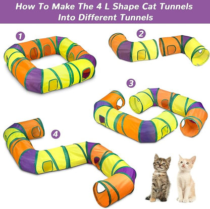 Retro Shaw Cat Toys with Cat Tunnels, Interactive Kitten Toys for Indoor Cats Kitty, Cat Tube Tent Feather Wand Teaser Bell Fuzzy Ball Springs Mouse (25 Pcs Extra Large Cats Tunnel Set)