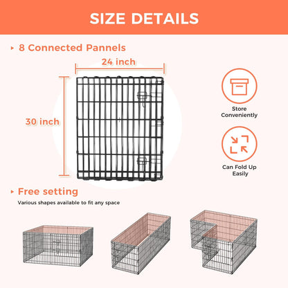 Foldable Dog Playpen 30" Height 8 Panels Metal Exercise Pen with Door - Indoor/Outdoor Puppy Playpen for Small Dogs, Portable Pet Fence for Yard Garden Camping, Black
