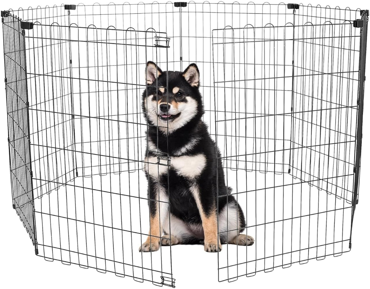 Foldable Dog Playpen 36" Height 8 Panels Metal Exercise Pen No Door - Indoor/Outdoor Dog Play Pen for Small-Medium Dogs, Portable Pet Fence for Yard Garden Camping, Black