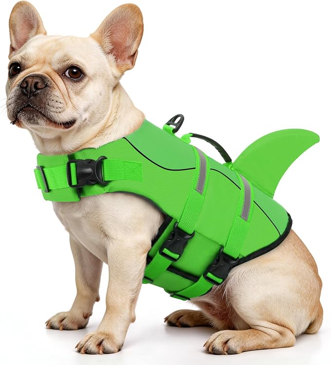 Dog Life Jacket High Flotation, Reflective Dog Life Vest for Swimming, Adjustable Dogs Life Preserver Rescue Handle Spring Summer Pool for Small, Medium, Large Dogs (BrightGreen,M)