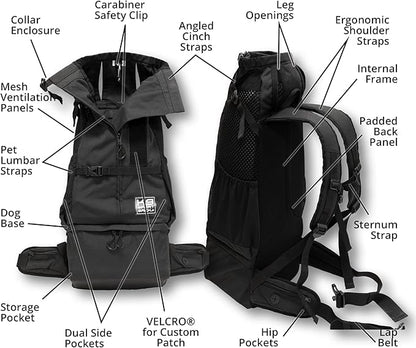 K9 Sport Sack Knavigate - Medium, Midnight Black - Ideal for Dogs with 17-19” Back Length - Adjustable, Backpack-Style Carrier with Internal Frame & Padded Hip Belt