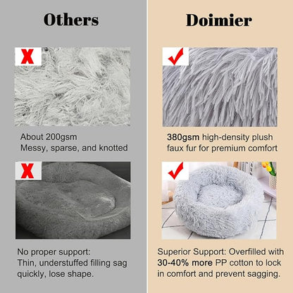 Calming Donut Dog Beds Large Sized Dog - Washable Removable Cover Non-Slip, Round Pet Bed Warming Fluffy Plush Faux Fur Anti-Anxiety Thick Cushion, Fits up to 80 lbs (Light Grey, 36")