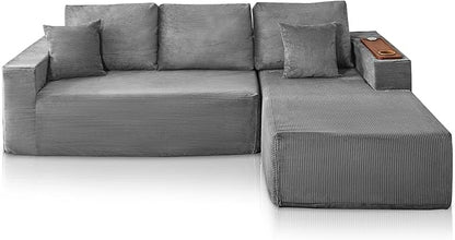 Modular Sectional Sofa Cloud Couch with Multi-Functional Armrests, Boneless Plush L-Shape Living Room Couch with Deep Seat, Fluffy Comfy Sleeper Sofa Easy Assembly (Gray, Left Chaise)