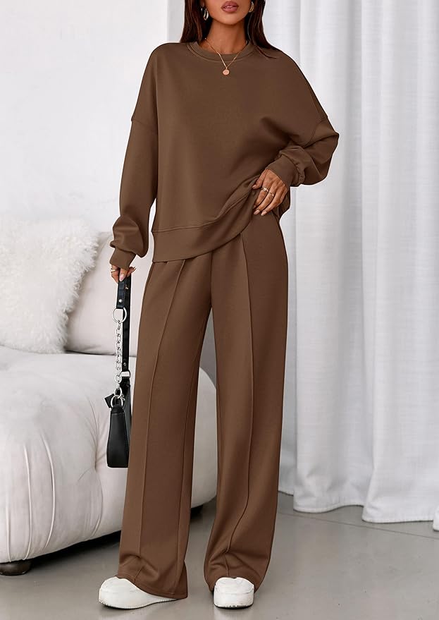 PRETTYGARDEN 2 Piece Sets For Women Fall Trendy Long Sleeve Sweatshirt Wide Leg Pants Loungewear Set Matching Sweatsuit