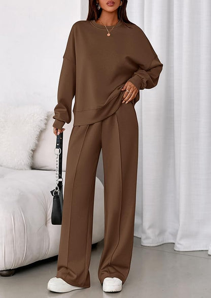 PRETTYGARDEN 2 Piece Sets For Women Fall Trendy Long Sleeve Sweatshirt Wide Leg Pants Loungewear Set Matching Sweatsuit