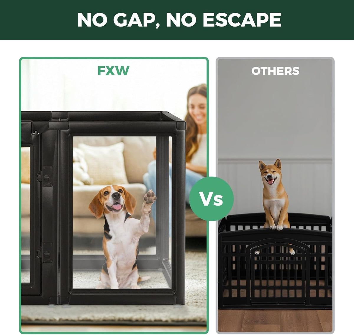 FXW AuraSpace Acrylic Indoor Unleashed Dog Playpen for Medium Dogs, 35 Inch, 10 Panels, Black
