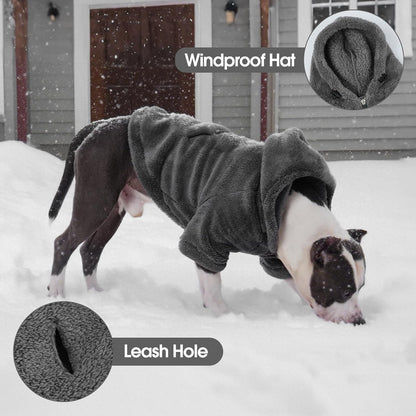 IDOMIK Fuzzy Dog Sweater with Adjustable Hood, Warm Fleece Dog Sweater Hoodie with Harness Hole & Pocket, Pullover Sweaters for Medium Dogs, Fuzzy Hooded Sweatshirt for Fall Winter Christmas,Grey,L