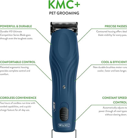 Wahl Professional Animal KMC+ 2-Speed Cordless Clipper (3027168) - Detachable Blade Pet & Dog Clipper Kit - Patented Ergonomic Housing Design - Navy