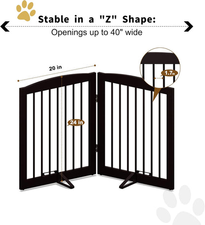 Freestanding Pet Gate for Dogs, Foldable Wooden Dog Gate for House, Indoor Pet Barrier for Stairs, Doorways, Support Feet Included, 24" Height 2 Panels, Brown