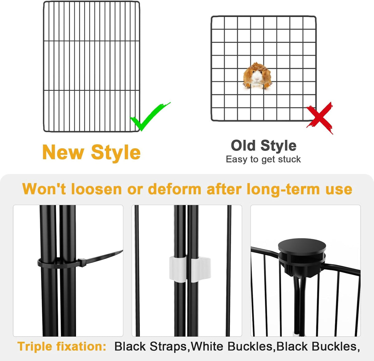 Tresbro Guinea Pig Cage with Top Cover & 12 Panels, Triple Fixing Measures Small Animal Playpen with Waterproof PVC Liner & One-Motion Hooks, 48 x 24 x 16 C&C Grids Cage for Bunny, Hedgehog, Hamster