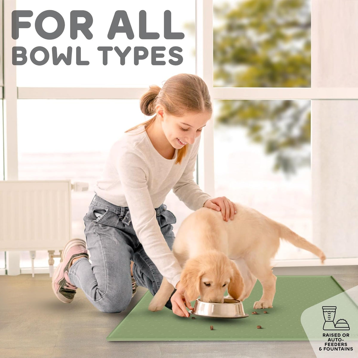 Dog Food Mat - Raised Edges Dogs Mat for Food and Water Prevent Spill, Waterproof Cat Food Mats Protect Floors, Easy Clean Dog Bowl Mats for Food and Water, Silicone Pet Food Tray