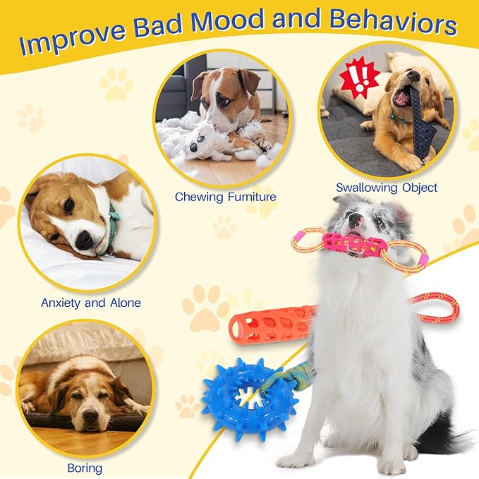 5 Pack Squeaky Dog Rope Toy & Treat-Dispensing Toys for Medium Large Dogs, Interactive Tug of War Dog Toys for Slow Feeder/Training/Playing
