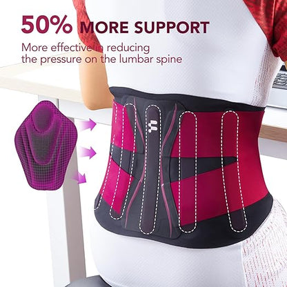 Fitomo 0.5mm Ultra Thin Back Brace for Women Men, Seamless Yoga Fabric for All Day Comfort, Wear under Clothes, Enhanced Lumbar Pad for Lower Back Pain Relief, Sciatica, Posture, Lifting, Rose, Size S