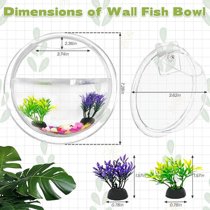 kathson Wall Fish Bowl Acrylic Hanging Aquarium Wall Mounted Bubble Betta Fish Tank Bowl Decor Plant (7.28in)