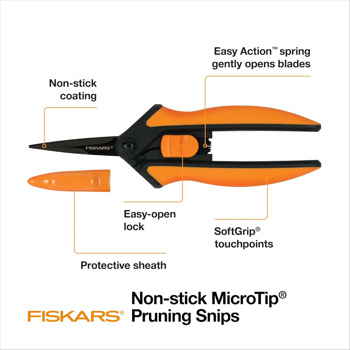Fiskars 6" Pruning Scissors (2-Pack) for Flowers, Buds, Weeds and Small Plants, Garden Snips with Resin Resistant Nonstick Stainless Steel Blades, Gardening Trimmers with Comfortable Handle