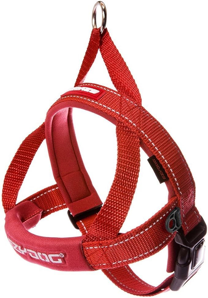 EzyDog Quick Fit Dog Harness, Soft Neoprene Padding - X-Small, Red | Fast One-Click Buckle, Adjustable Fit, Strong Reinforced Materials, Reflective Stitching, No Pull Dog Harness, Easy Walking