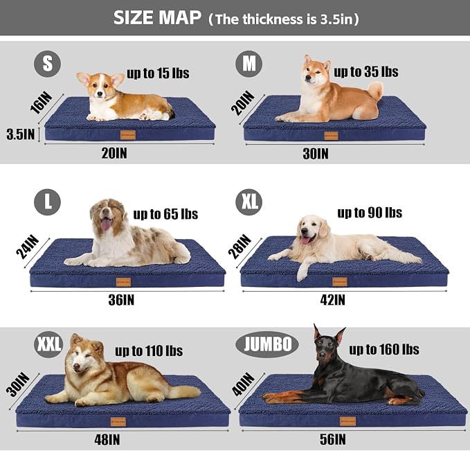 Patas Lague Orthopedic Large Dog Bed Pet Sofa Mat 56''X40'' Navy Blue | Egg-Crate Foam Dog Couch For Large Sized Dogs, Waterproof Removable Washable Cover, Soft Pet Crate Bed With Nonskid Bottom