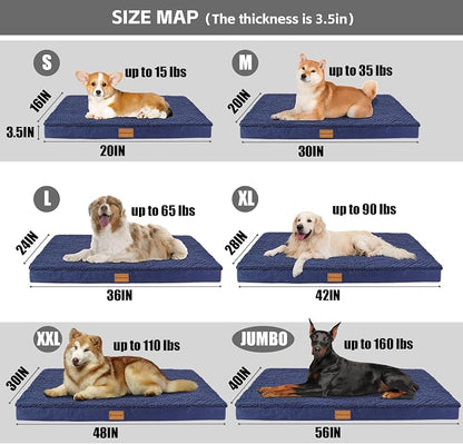 Patas Lague Orthopedic Large Dog Bed Pet Sofa Mat 48''X30'' Navy Blue | Egg-Crate Foam Dog Couch For Large Sized Dogs, Waterproof Removable Washable Cover, Soft Pet Crate Bed With Nonskid Bottom