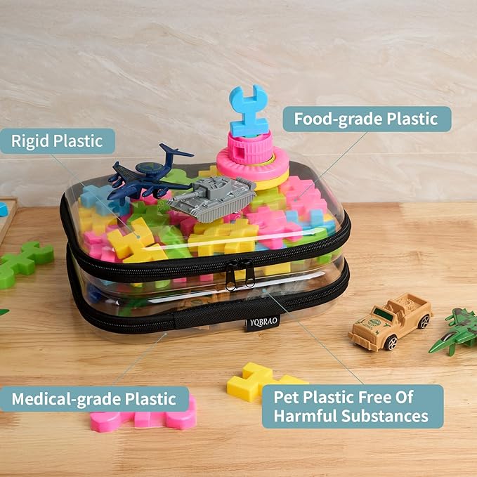 Hard Sided Clear Zipper Case for Storage- Professional-Grade Plastic Clear Zipper Pencil Case,Toy Storage Bins, Toiletry Bags, Travel Organizer（Black,2 Pack, M）