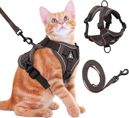 Cat Harness and Leash for Walking Soft Cat Harness Escape Proof, Adjustable Kitten Harness Cat Leash Reflective Strips Jacket, Breathable Cat Vest Harness Set for Kitten Easy to Wear Outdoor Walking