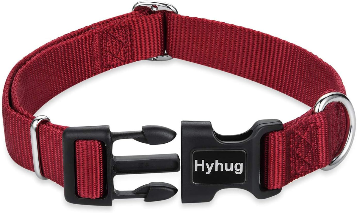 Hyhug Dog Collar with Quick Release Buckle, Nylon Adjustable Durable Cute Pet Collars for Medium Dogs, Boy and Girl(Medium, Red)
