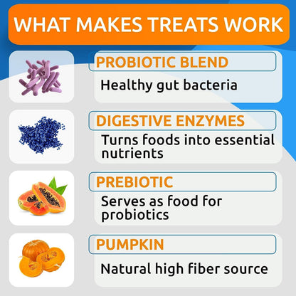 Bark&Spark Dog Probiotics & Digestive Enzymes (Gut Health) Allergy & Itchy Skin - Pet Diarrhea Gas Treatment Upset Stomach Relief, Digestion Health Prebiotic Supplement Large Dog Treats (240Ct Bacon)