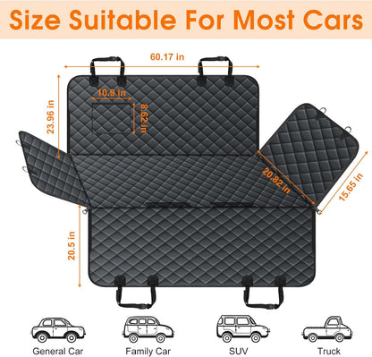 Waterproof Dog Car Seat Cover for Back Seat - Durable, Scratch Proof Pet Hammock with Nonslip Design & Storage Pockets, Fits Cars, SUVs, Trucks - L, Black