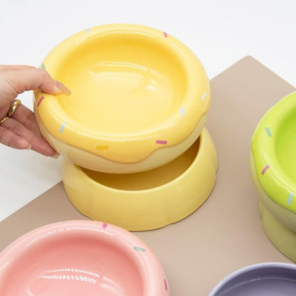 Donut Duo Ceramic Dog Bowl, Dog Water Bowl and Dog Food Bowl, Pet Bowls (Yellow)