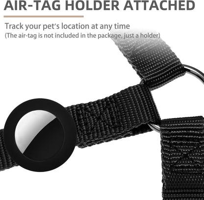 PUPTECK No Pull Dog Harness Soft Adjustable Basic Nylon Step in Puppy Vest Outdoor Walking with ID Tag and A-ir Tag Case, Black, L