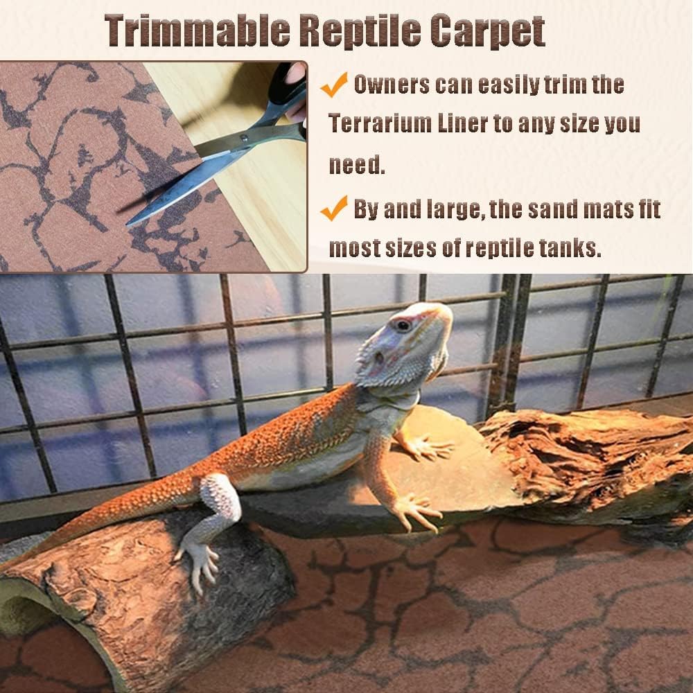 Tfwadmx Reptile Carpet Sand Mat for Bearded Dragon Terrarium Substrate Liner Brown Leopard Gecko Tank Accessories Lizard Bedding Mats for Tortoise Turtle Snake Chameleon with Tweezers 12x20In (2 Pcs)