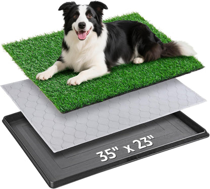 Dog Grass Pet Loo Indoor/Outdoor Portable Potty, Dog Litter Box Full Potty System with Trays, Artificial Grass Patch Balcony Mat and Washable Pee Pad for Puppy Training, Pet Toilet (Tray 35''x23'')
