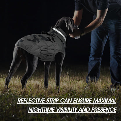 FUAMEY Dog Coat for Small Dogs,Waterproof Dog Winter Jacket with Harness Built in Puppy Cold Weather Coats Reflective Pet Vest with Zipper Warm Fleece Dogs Snowsuit Windproof Grey Camo S