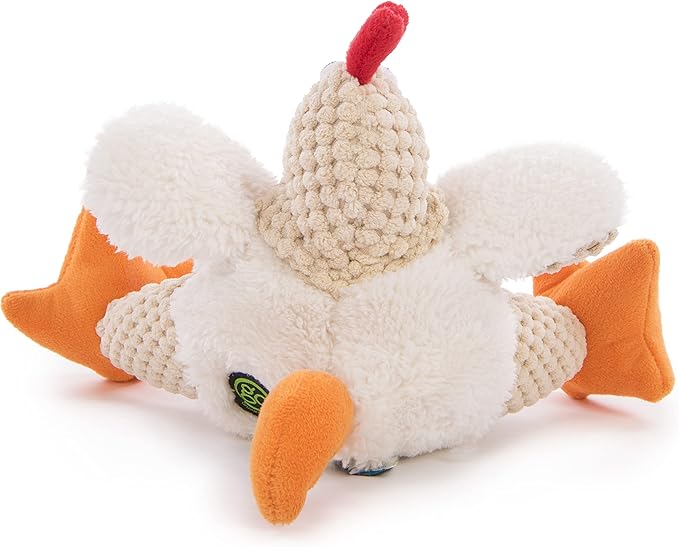goDog Checkers Fat Rooster Squeaky Plush Dog Toy, Chew Guard Technology - White, Small