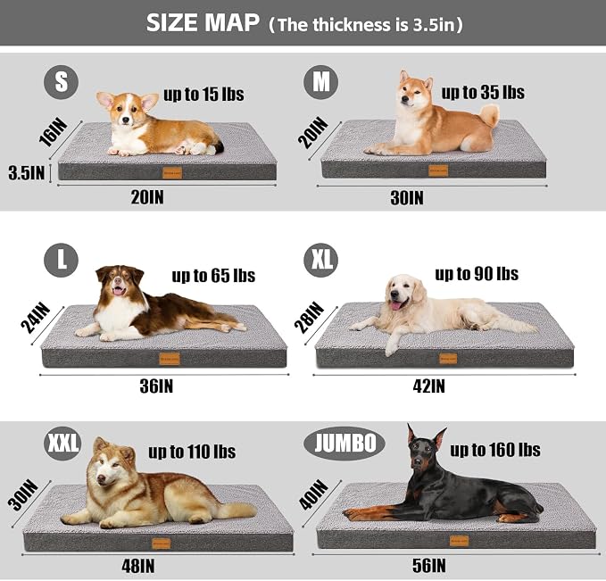 Patas Lague Orthopedic Large Dog Bed Washable Pet Sofa Mat 48''X30'' Grey | Egg-Crate Foam Dog Couch For Large Sized Dogs, Waterproof Removable Cover, Soft Pet Crate Bed With Nonskid Bottom