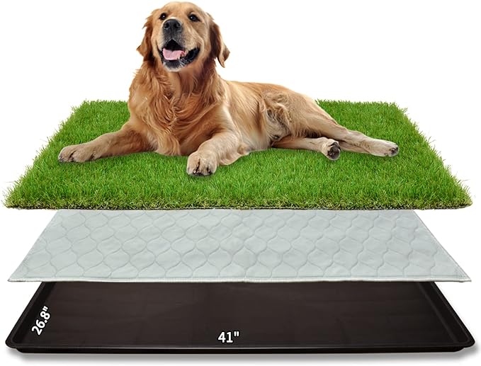 Dog Grass Pad with Tray for Dogs Puppy Potty Training to Pee & Poop Indoor | Dog Litter Boxes with Faster Drainage Artificial Grass & Quick-Absorbency Washable Pee Pads, Apartment Balcony Patio Use