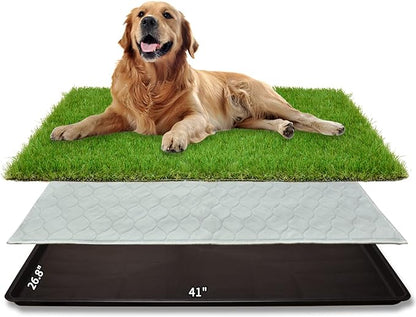 Dog Grass Pad with Tray for Dogs Puppy Potty Training to Pee & Poop Indoor | Dog Litter Boxes with Faster Drainage Artificial Grass & Quick-Absorbency Washable Pee Pads, Apartment Balcony Patio Use