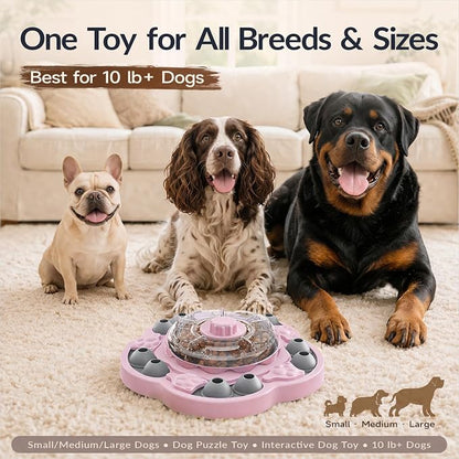 KADTC 3-Level Dog Puzzle Toy, Spin to Release Treat Dispenser, Slow Feeder | LARGE SIZE - Slide, swing, sniff, search: 4 play modes curb boredom, channel energy, build focus, deliver mental stimulation.