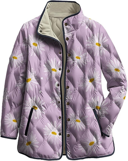 LIZALIG Women's Cropped Puffer Jacket Lightweight Floral Print Long Sleeve Padded Quilted Puffy Cardigan Coat