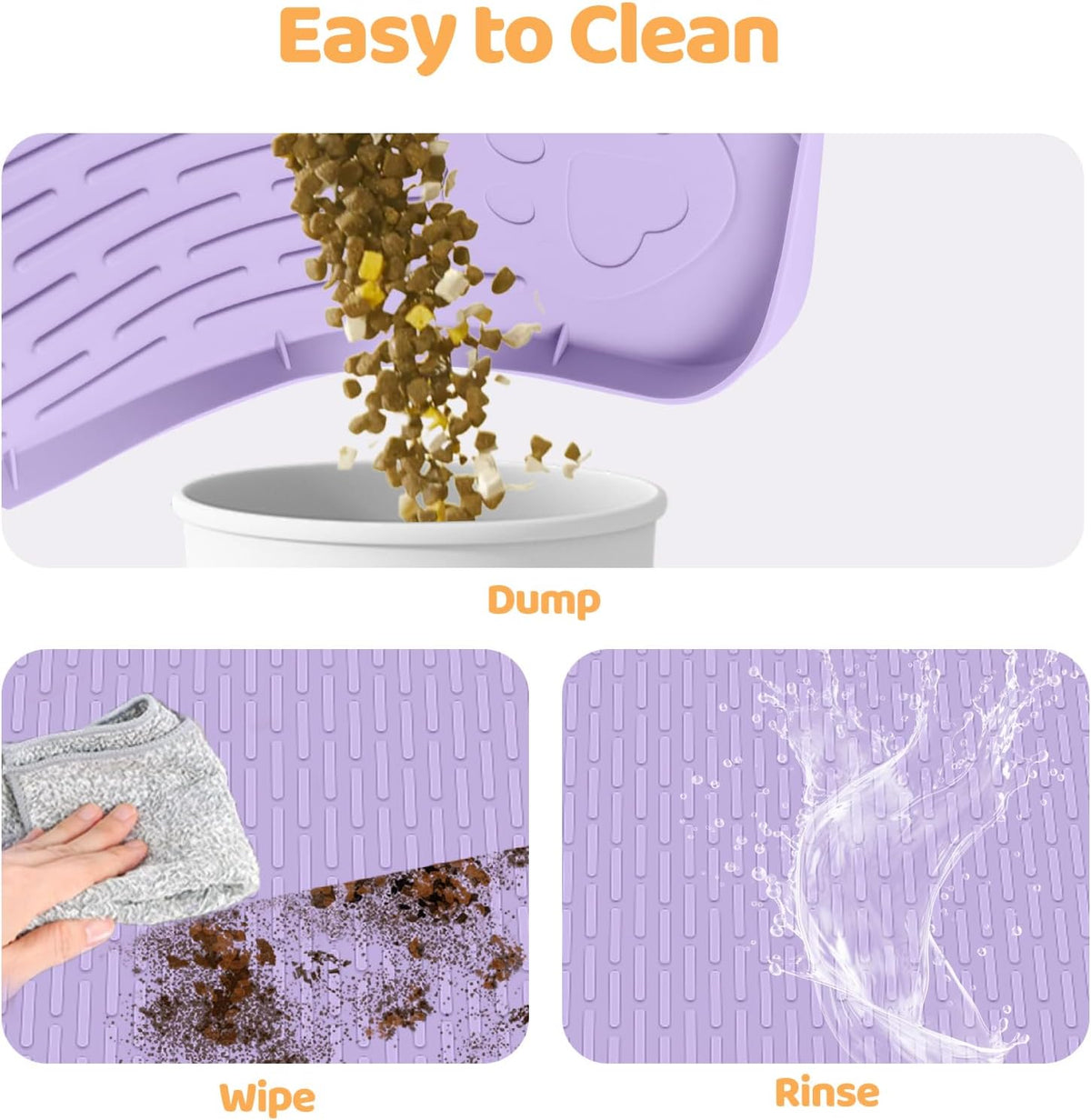 Dog Food Mat, Extra Large 40" x 28" Silicone Pet Feeding Mat with Raised Edge Pet Placemat for Small, Medium, and Large Pets Non-Slip, Easy to Clean (Purple)
