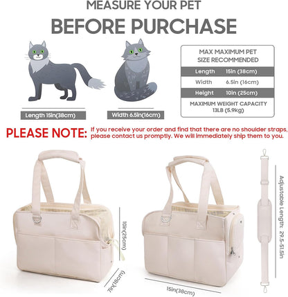 Dog Carriers for Small Dogs, Soft Sided Folding Small Dog Carrier for Dogs Medium Cats Puppies up to 13 Lbs, Washable Breathable Puppy Carrie Carrier for Outdoor Travel (Small Beige)