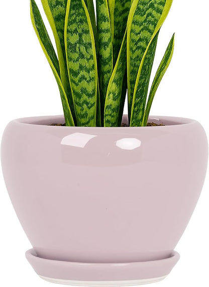 Deep Dream 8 Inch Plant Pots- Ceramic Pots for Plants with Drainage Hole and Saucer, Large Planter Pot for Indoor Plants Outdoor Decor, Pink