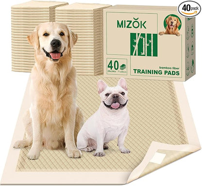 MIZOK Bamboo Dog Pee Pads Highly Absorbent No Leak Extra Large 28x34in 40Ct | Highly Absorbent Bamboo Pads Neutralize Odors Quickly and Leak Proof Bottoms Protect Your Floors for Potty Training